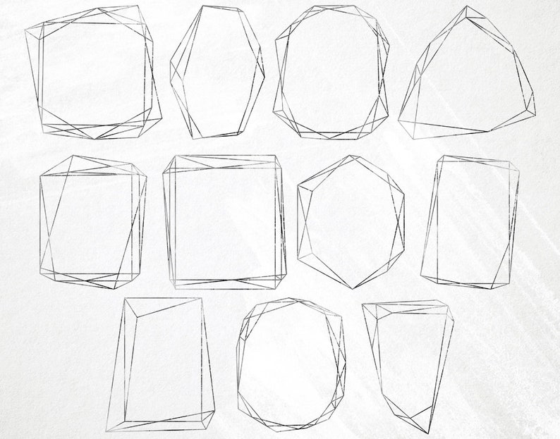 Black Geometric Frames Clipart Black Crystal Frames Clip Art Etsy