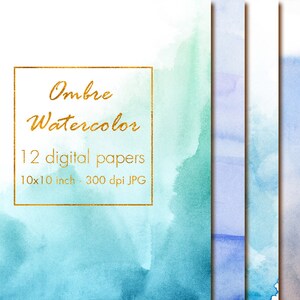 Blue ombre Watercolor Digital Paper, Watercolor texture, Watercolor paper clipart, Paper pack, Watercolor clipart, Paint texture