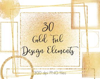 Gold design elements clipart, metallic gold foil elements, gold shapes clip art, gold strokes clipart, gold frames clipart, gold circles