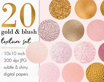 Blush and Gold texture set, Blush digital paper, Gold digital paper clipart, Metallic paper, Glitter, Foil, Gold background, Gold wallpaper