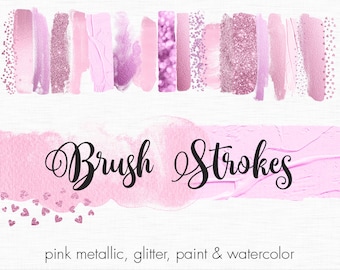 Pink Glitter Aquarell Pinselstriche Clipart (digitaler Download)