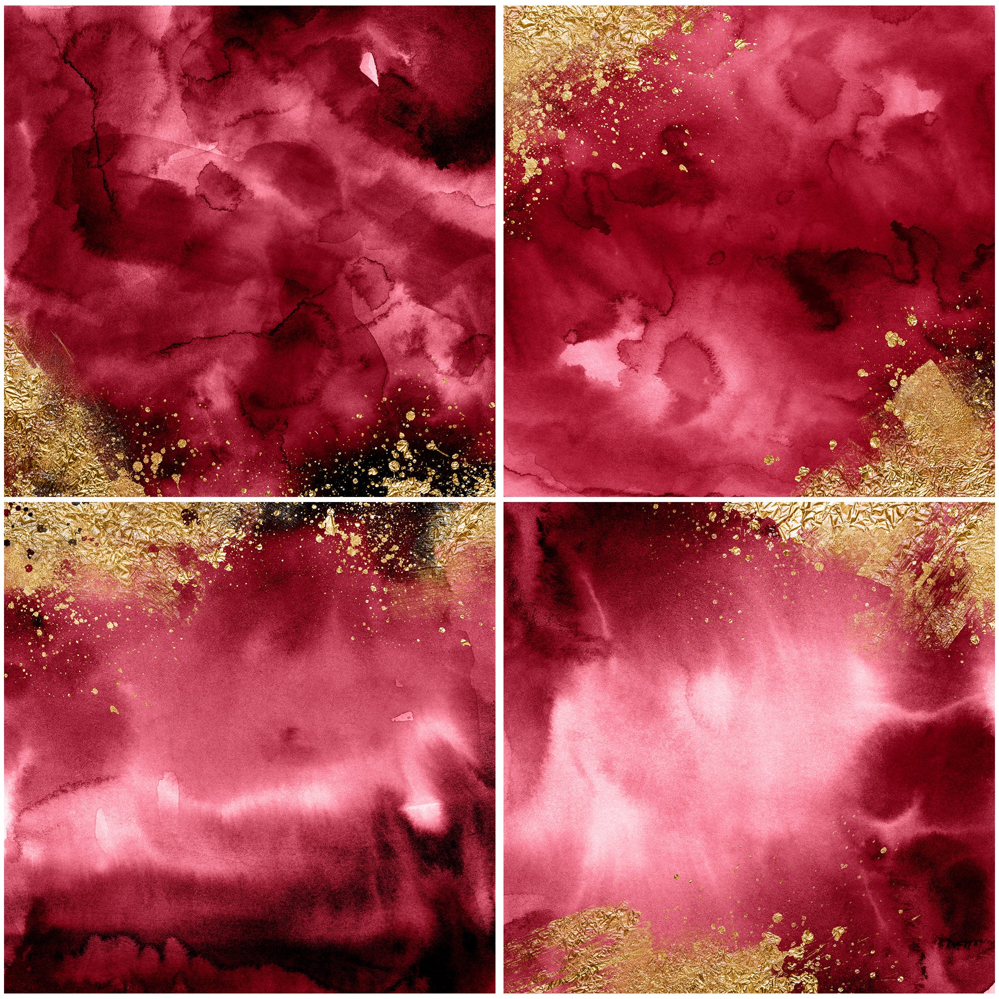 Burgundy Digital Papers With Gold Foil Watercolor Digital Etsy