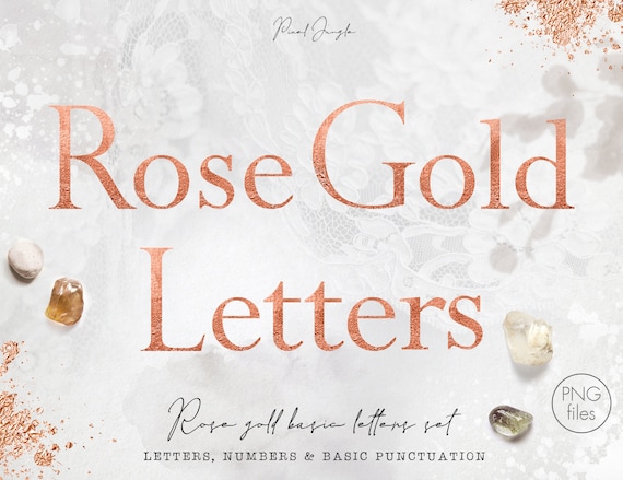 Rose Gold Alphabet Clipart: Metallic Letters, Numbers, Symbols (PNG Digital Download)