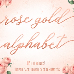 Rosegold Alphabet Clipart, Rosegold Folie Alphabet, Rosegold Buchstaben, Rosegold Zahlen, Rosegold Schrift, Rosegold Hochzeit Clipart