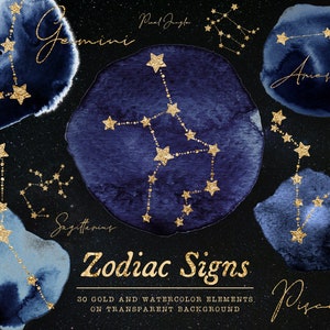 Zodiaku clipart, Clipart zodiaku, Akwarela dierenriem, astrologie, Clipart niebiaski, Nakładki zodiaku, Niebieski dierenriem, png