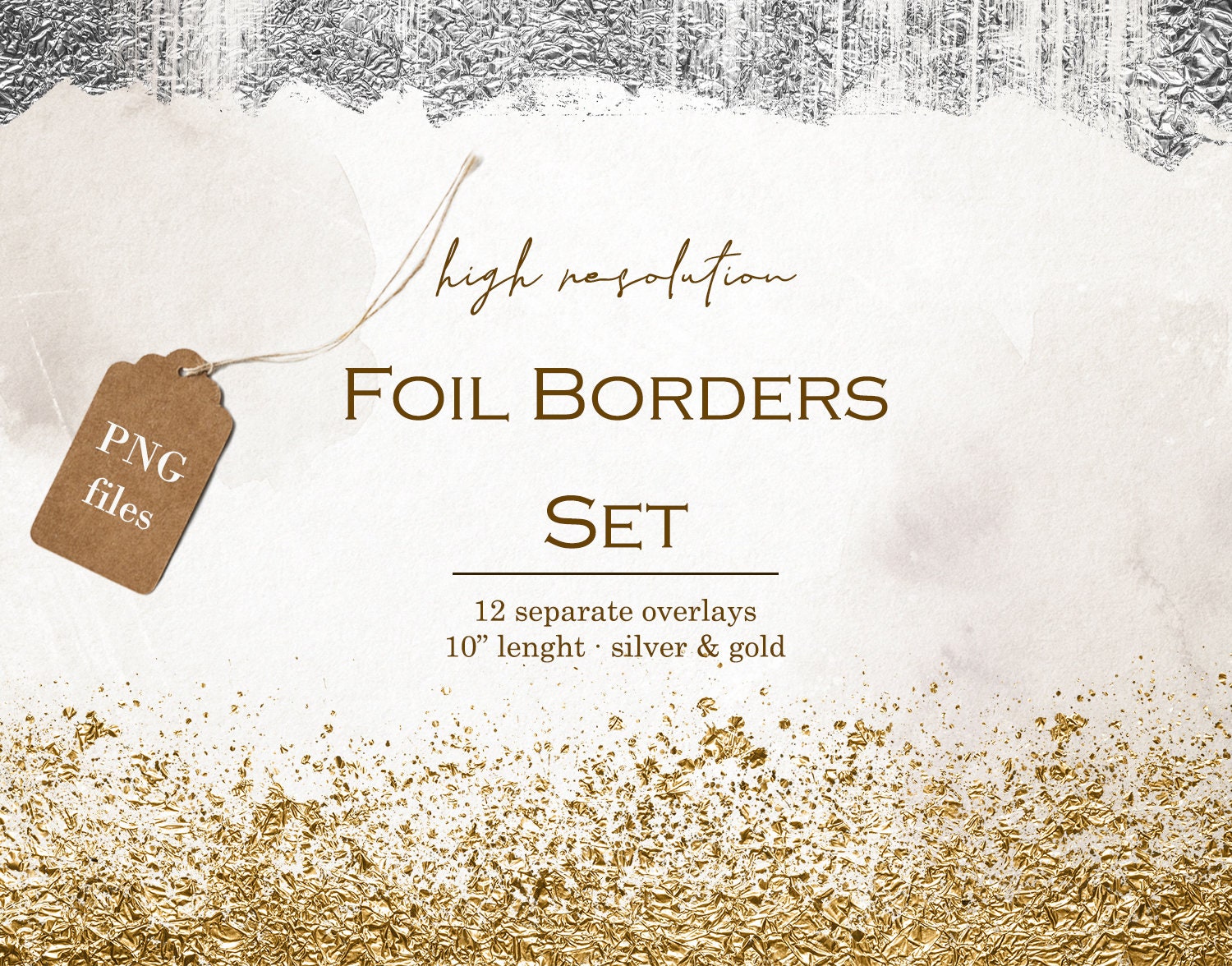 Gold and Silver borders clipart, Gold foil border overlays, Silver border overlays, Silver foil, Wedding clipart, Gold overlays