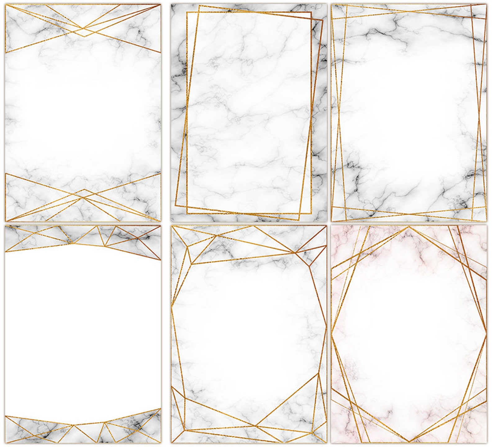 Gold Marble Digital Paper With Frames, 5x7, Geometric Digital Paper ...