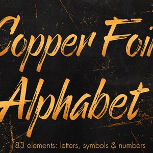 Clipart de alfabeto de cobre, alfabeto de folha de cobre, letras de cobre, números de cobre, fonte de cobre, clipart de casamento de cobre, 83 elementos de design