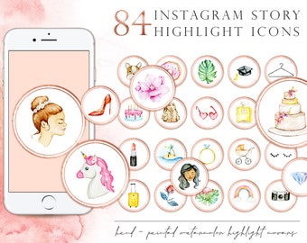 Watercolor Instagram Story Icons: Rose Gold, Pink (Digital Download)