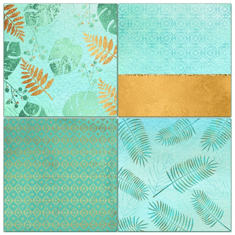 Buy 3 pay for 2 Gold watercolor tropical digital paper Gold Etsy