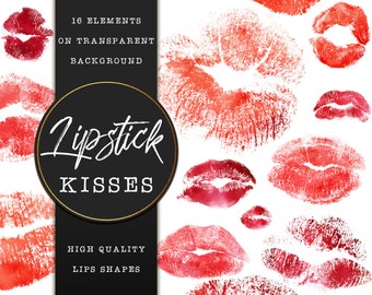 Red Lipstick Kisses Clipart: Transparent PNG Design Elements (Digital Download)