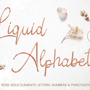 Imágenes prediseñadas de letras de oro rosa líquido, Alfabeto de oro rosa, Imágenes prediseñadas de fuentes de oro rosa, Alfabeto de oro rosa, Superposiciones de cartas, Letras decorativas