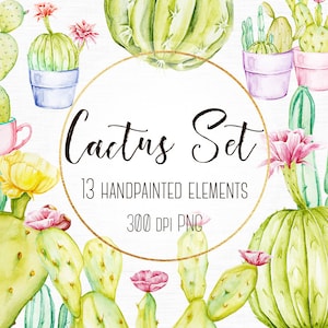 Clip art de cactus de acuarela, Cactus de acuarela, Clip art de verano, Clip art botánico, Clipart de plantas, Clipart de cactus pintado a mano, png
