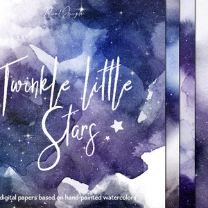 Cosmos digitale Papiere Clipart, Sternennacht Papiere, Twinkle Stars Papier pack, Tapete mit Sternen, Aquarell Hintergrund, Lila Kosmos