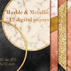 Metallic and Marble digital textures, Rose gold paper, Gold foil digital paper, Modern background, Paper pack,Metallic digital paper clipart
