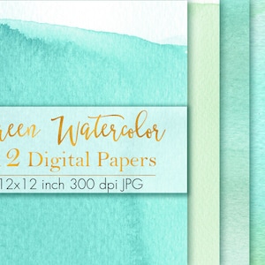 Green Watercolor Digital Paper, Real Watercolor Texture, Watercolor pattern, Watercolor paper pack, Watercolor clipart, Instant download