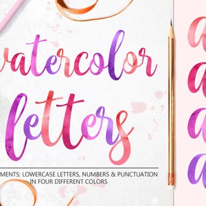 Letras minúsculas em aquarela em 4 estilos, alfabeto em aquarela, letras em aquarela, clipart de fonte em aquarela, sobreposições de letras, alfabeto png