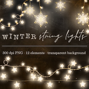 Superposiciones de luces de cadena, clipart de luces de cadena de invierno, linternas de invierno, luces de banderines, luces brillantes, clipart de Navidad, luces de Navidad