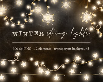 String lights overlays, Winter string lights clipart, Winter lanterns, Bunting lights, Sparkling lights, Christmas clipart, Christmas lights