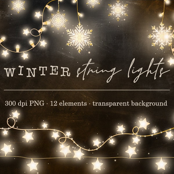 String lights overlays, Winter string lights clipart, Winter lanterns, Bunting lights, Sparkling lights, Christmas clipart, Christmas lights