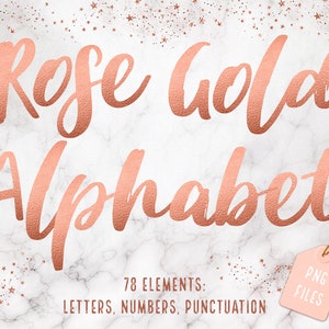 Clipart de fuente de oro rosa, clipart de alfabeto de oro rosa, alfabeto de lámina de oro rosa, letras de oro rosa, clipart de boda, letras decorativas