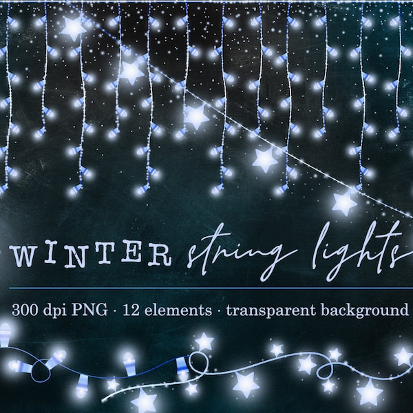 Winter string lights overlays, String lights clipart, Winter lanterns, Bunting lights, Sparkling lights, Christmas clipart, Christmas lights