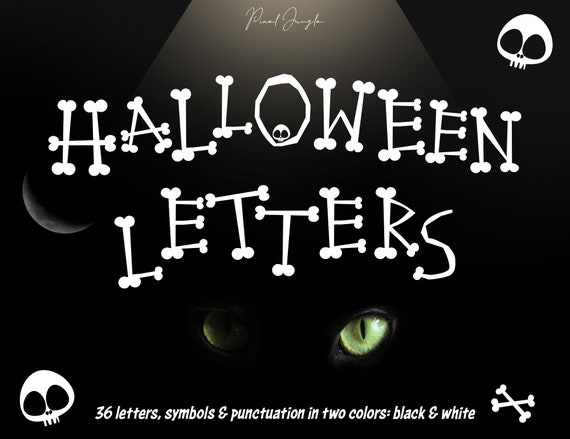 Bone Alphabet Clipart: Halloween Letters, Black & White (PNG)
