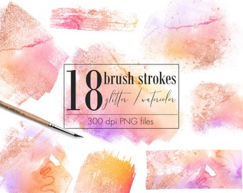 Watercolor Brush Strokes Clipart: Rose Gold & Blush Pink (PNG Digital Download)