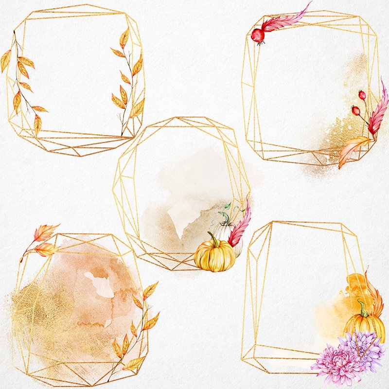 ゴールド クリスタル フレーム クリップアート、秋の葉、ゴールド多