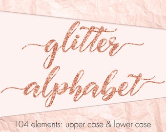 Rose gold font clipart, Rose gold glitter alphabet clipart, Rose gold alphabet, Rose gold letters clipart, Glitter letters, Chic alphabet