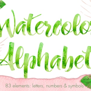 Watercolor alphabet clipart, Green Watercolor letters, Spring alphabet, Watercolor font clipart, Letters clipart, Watercolor typography
