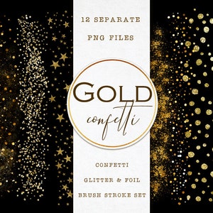 Gold confetti brush strokes, Gold foil brush strokes, Gold metallic clipart, Gold brush strokes clipart, Gold design elements, Gold overlays