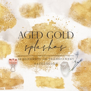 Clipart de respingos de ouro envelhecido, clipart de pinceladas, elementos de design, clipart metálico, respingos de ouro, respingos de tinta, clipart de casamento de ouro