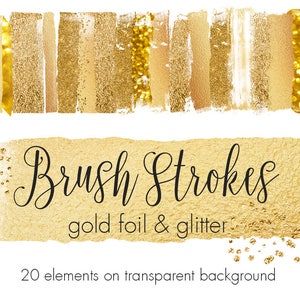 Gold glitter brush strokes, Gold foil brush strokes, gold metallic clipart, gold brush strokes clipart, gold design elements, gold logo