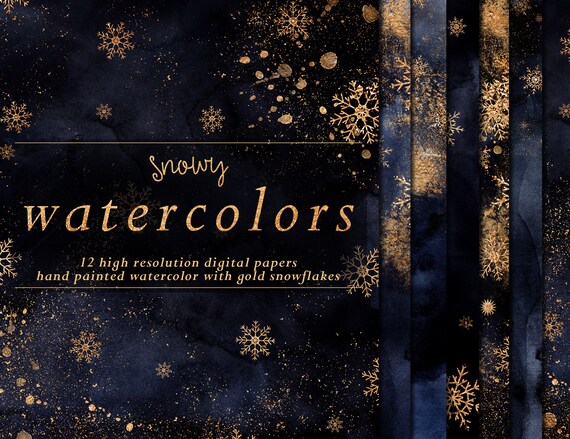 Watercolor Snowing Snowflakes Navy Blue and White Tissue Paper