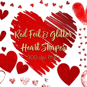 Imágenes prediseñadas de corazón rojo, clipart de San Valentín, clipart de amor, elementos de diseño, corazón de lámina roja, corazones de purpurina roja, superposiciones de corazón, imágenes prediseñadas de boda