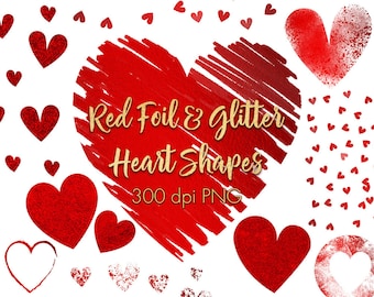 Red heart clip art, Valentines clipart, Love clipart, design elements, Red foil heart, Red glitter hearts, Heart overlays, Wedding clip art