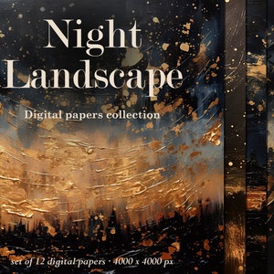 Papéis de parede de lua dourada, pacote de papel de paisagem noturna, fundos de noite estrelada, papéis digitais cósmicos, fundos de lua, fundos JPG