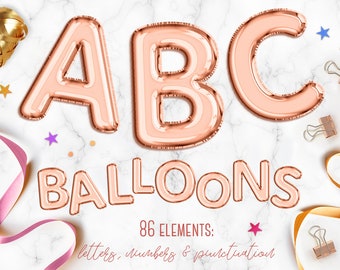 Rose gold balloon letters clipart, Rose gold balloons, Rose gold foil alphabet, Rose gold font, Rose gold letters, Balloon alphabet clipart