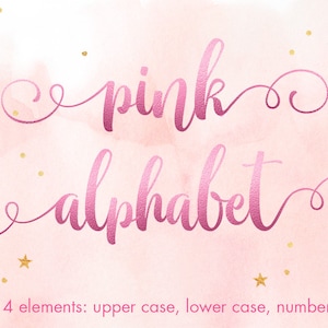 Pink metallic alphabet clipart, Pink font clipart, Pink foil alphabet, Pink letters, Wedding clipart, Numbers clipart, PNG