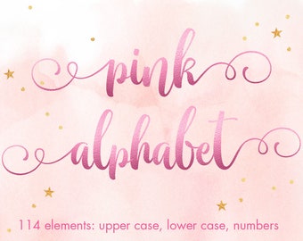 Rosa Metallic Alphabet Clipart, Rosa Schrift Clipart, Rosa Folien Alphabet, Rosa Buchstaben, Hochzeit Clipart, Zahlen Clipart, PNG