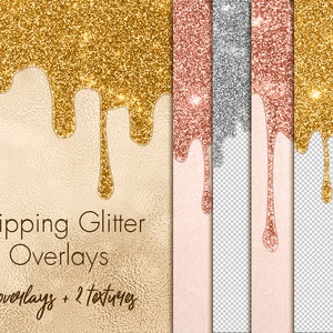 Glitter topping digital overlays, Gold overlay clipart, Silver border overlays, Rose gold glitter frosting, Glitter overlay,Overlay clip art