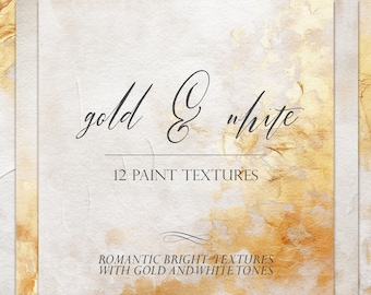 May include: Abstract watercolour background textures in gold and white tones. 12 paint textures. Romantic bright textures with gold and white tones.