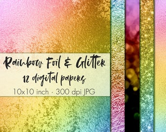 Rainbow Foil Glitter Digital Paper: Metallic Texture Pack (Digital Download)