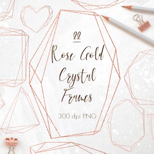 Clipart de molduras de cristal de ouro rosa, clipart de molduras geométricas de ouro rosa, elementos de design, sobreposições de molduras de ouro rosa, clipart de casamento, PNG