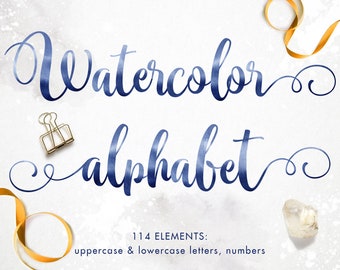 Blue Watercolor Alphabet Clipart: PNG Letter Set (Digital Download)