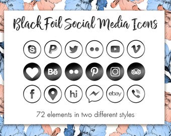 Buy 3 pay for 2, Black social media icons, black foil icons, social media icons clipart, website icons, blog buttons, black icons clip art