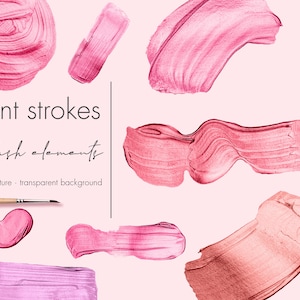 Blush acrylic brush strokes, Blush paint splatters, Blush design elements, Blush paint swatches, Brush strokes clipart, Paint strokes