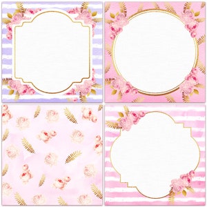 Digital Papers With Frames, 5x7, Floral Digital Paper Clipart ...