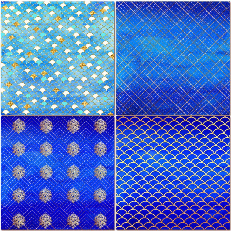 Blue Watercolor Digital Paper Clipart, Gold Papers, Gold Digital Paper ...